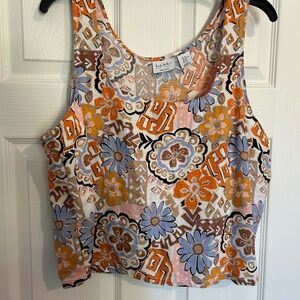Nicole Miller 100% Linen Multicolor Patterned Cropped Tank Top